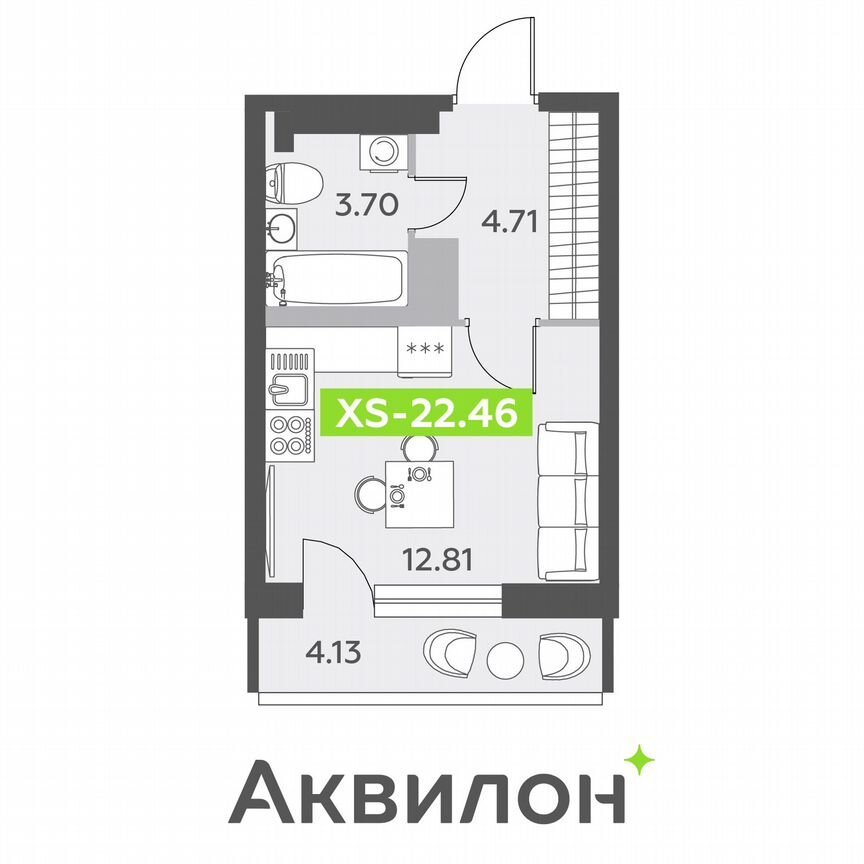 Квартира-студия, 22,5 м², 11/13 эт.