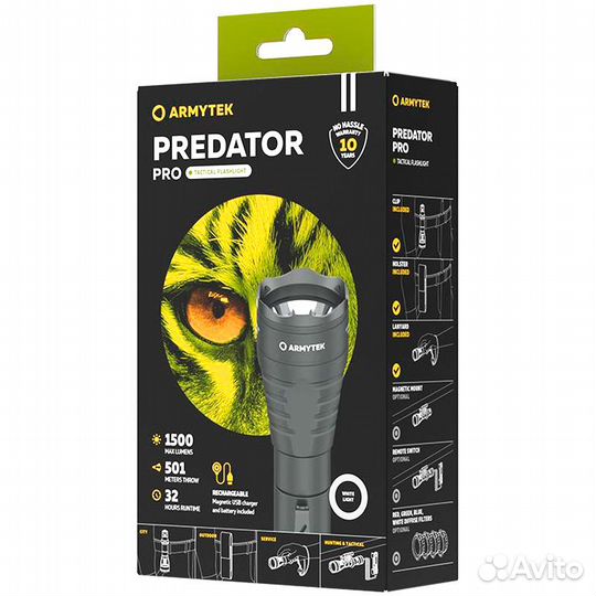 Фонарь «Armytek» Predator Pro Magnet USB F07301C 1500Лм,501м,White Light