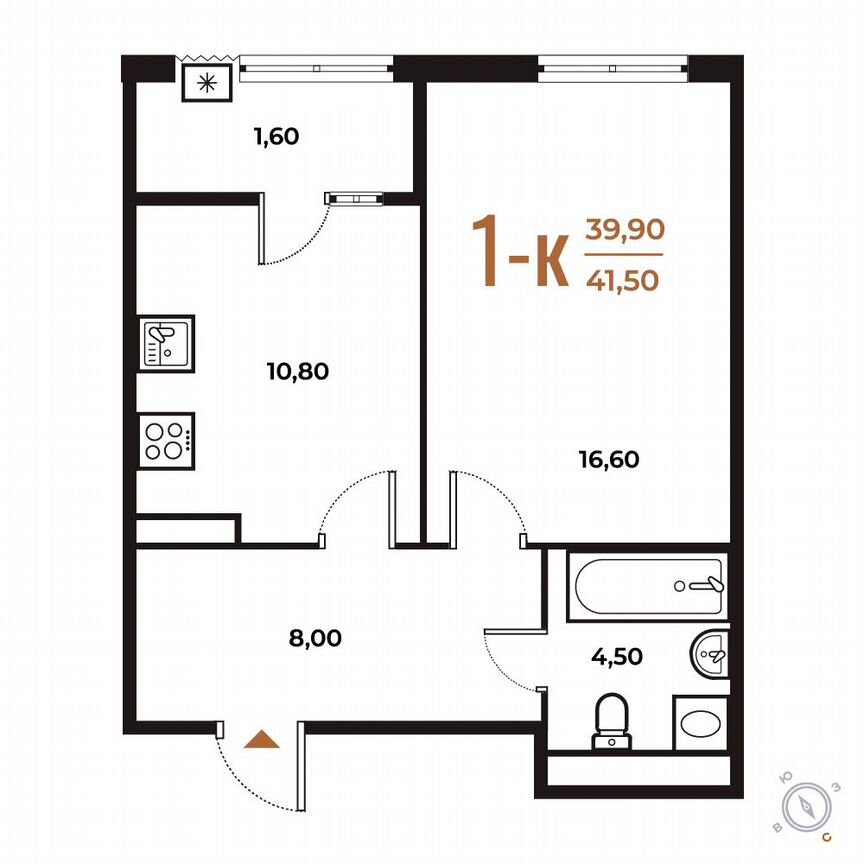 1-к. квартира, 41,5 м², 4/8 эт.