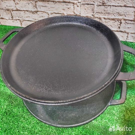 Казан вок чугунный с крышкой-сковородой