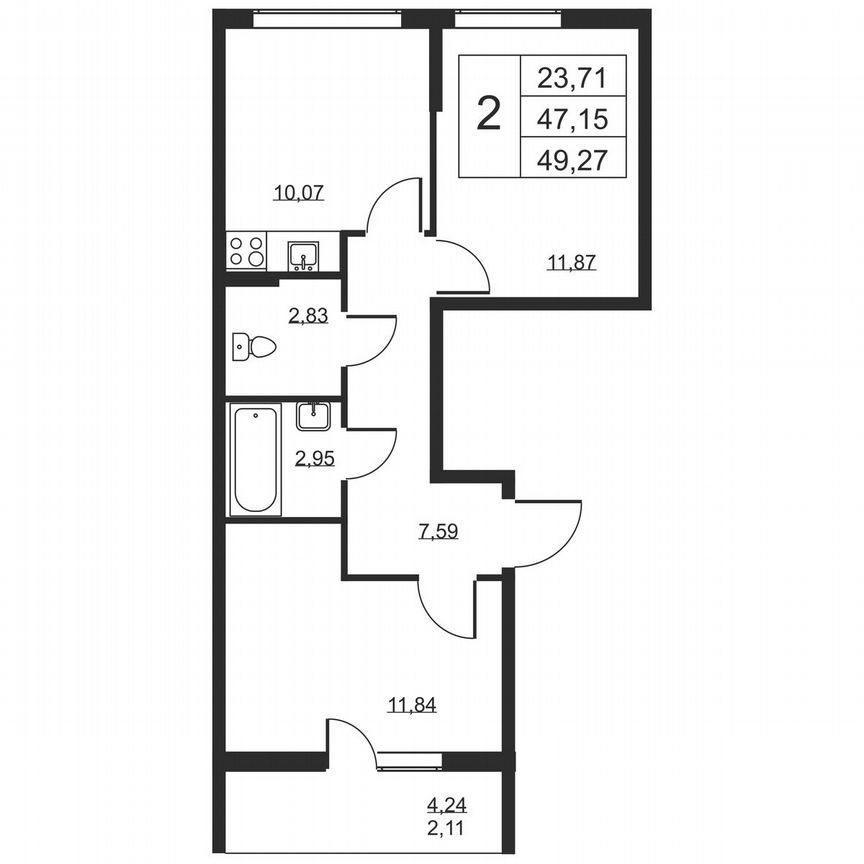 2-к. квартира, 49,3 м², 2/19 эт.