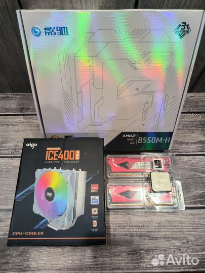Комплект ryzen 5 5600,b550m-h,ddr4 8+8,кулер аrgb