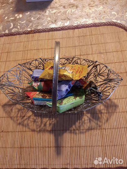 Мельхиоровая конфетница скань СССР