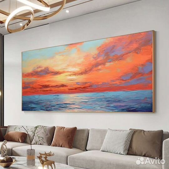 Большая картина маслом море закат
