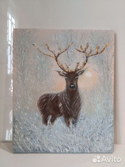 Картина с оленем маслом на холсте