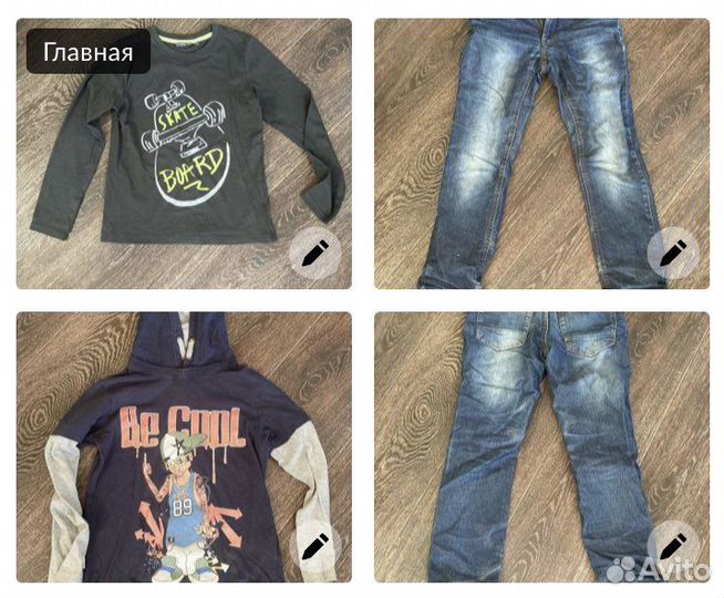 Футболка с рукавами 134 / джинсы 140