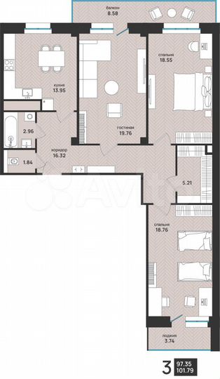 3-к. квартира, 101,8 м², 12/15 эт.