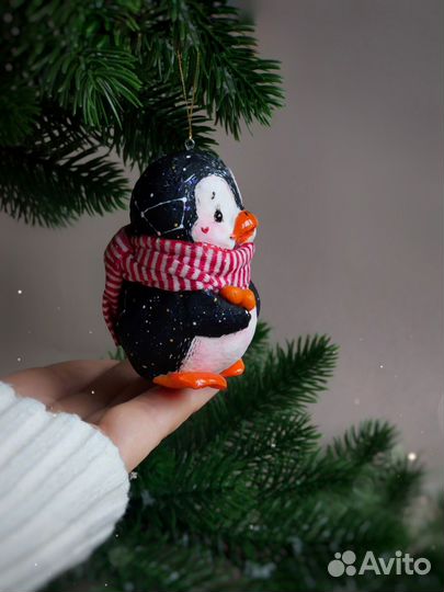 Ватные елочные игрушки пингвиненок космос