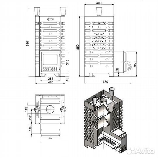 Печь банная aston из нержавейки на 20 кубов