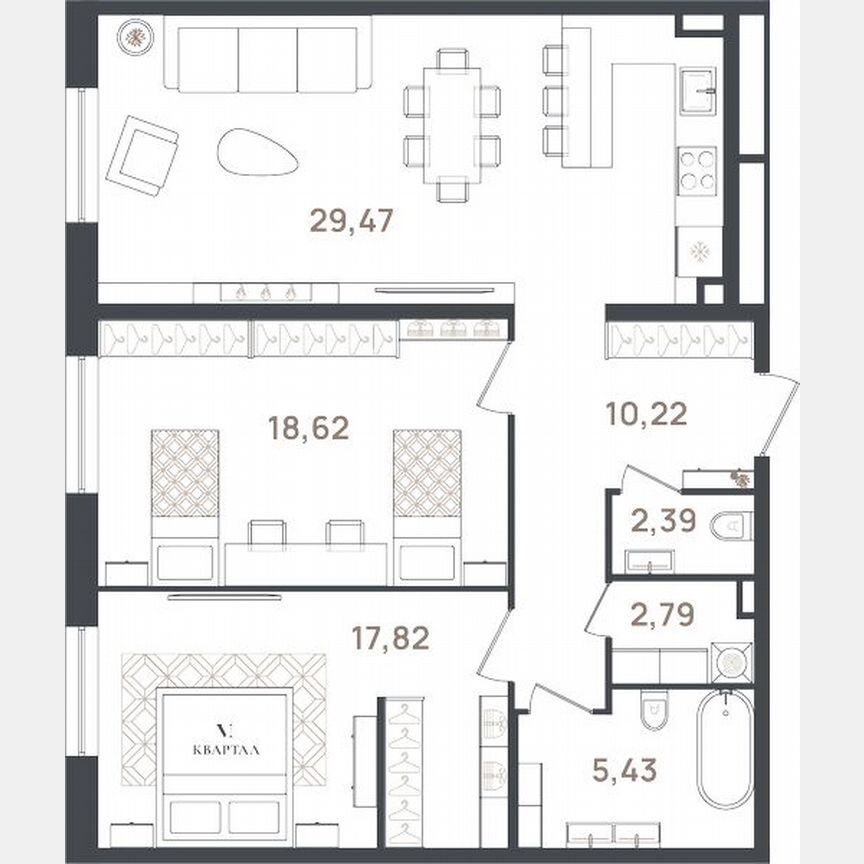 2-к. квартира, 86,7 м², 2/3 эт.