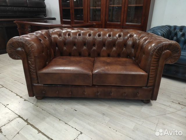 Диван 2-местный честер, кожа б/у 18113