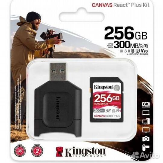 256Gb Kingston Canvas React Plus V90 + USB Reader