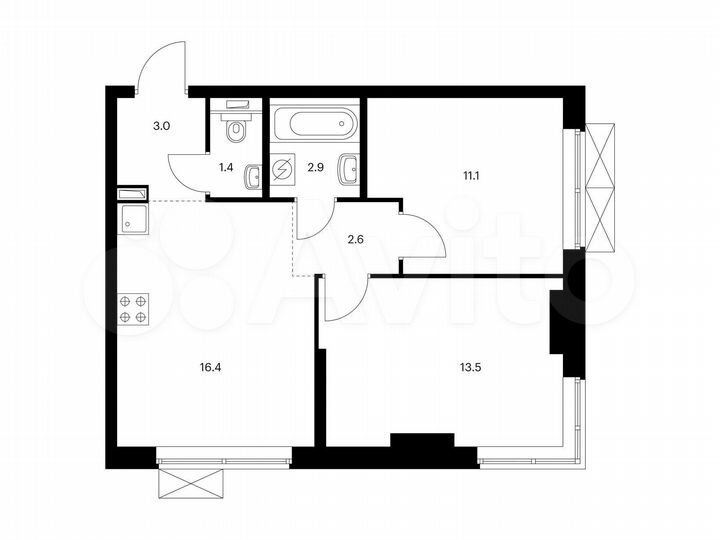 2-к. квартира, 50,9 м², 25/33 эт.