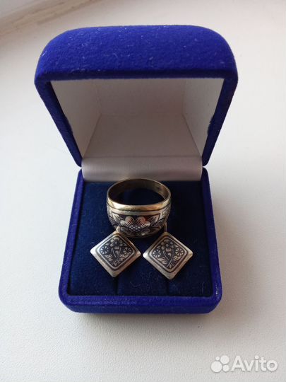 Серьги и кольцо серебро 925 пробы СССР винтаж
