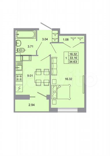 1-к. квартира, 34,6 м², 18/20 эт.