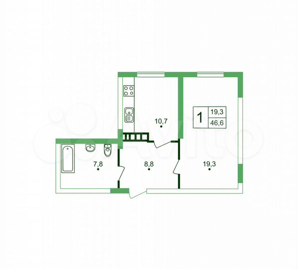 1-к. квартира, 46,6 м², 1/18 эт.