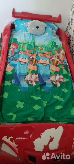 Детская кровать машина с матрасом с подсветкой