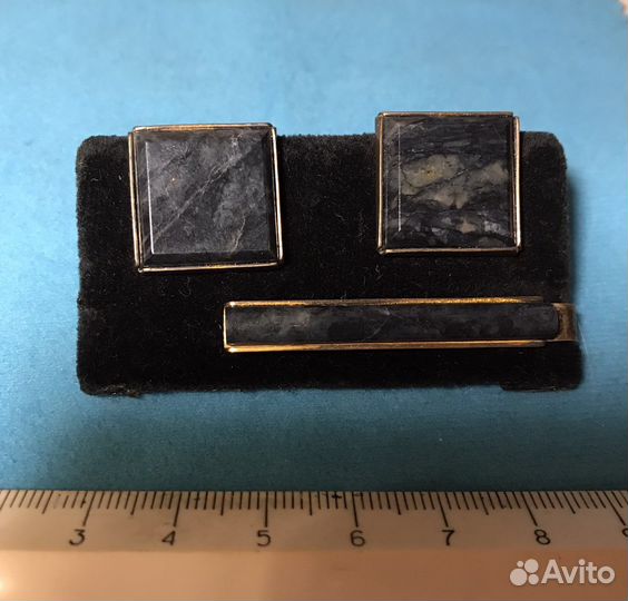 Запонки и зажим для галстука серебро яшма СССР