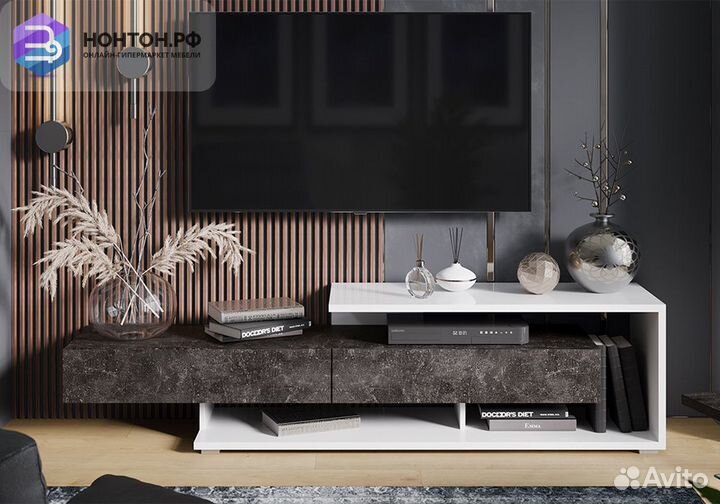 Тв-тумба Монтана TV-4 белый / ателье темный глянец