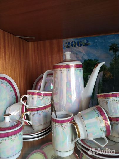 Чайн-кофейный сервиз бу перламутр