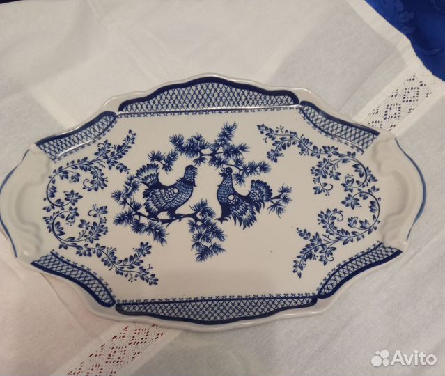 Поднос-блюдо фарфор,Коростень,р36:24см,монохром