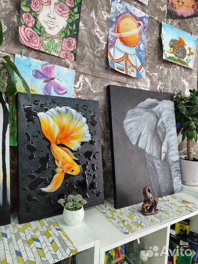 Картина маслом Слон на холсте 40х50