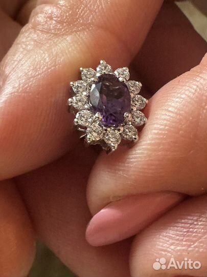 Пусеты белое золото с аметистами
