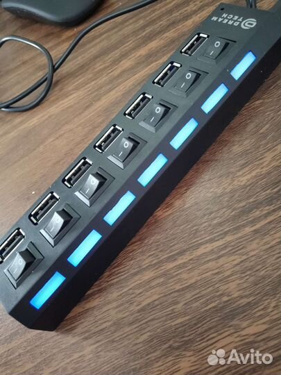 USB хаб 7 портов 2.0 с блоком 5v/2A.10w