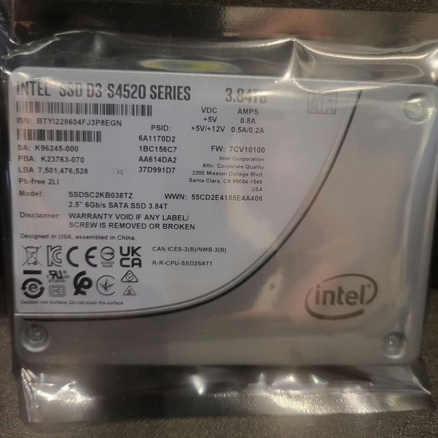 [D3-S4520] Intel 3.84tb Ssdsc2kb038tz01 D3-S4520