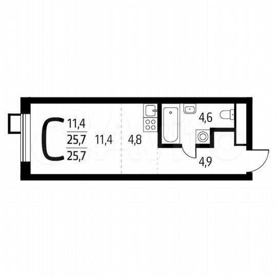 Квартира-студия, 25,7 м², 9/14 эт.