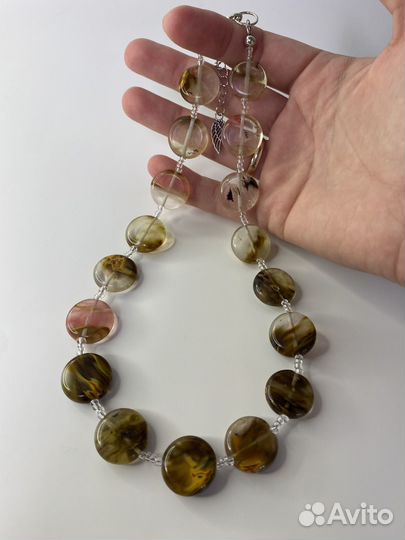 Крупные коричневые бусы из камней кварц 44 см