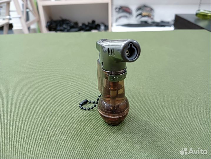 Зажигалка турбо Bairui коричневая с цепочкой