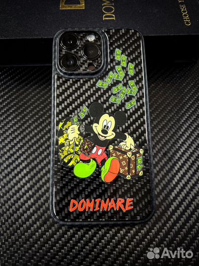 Карбоновый чехол iPhone 15 pro max Mickey mouse