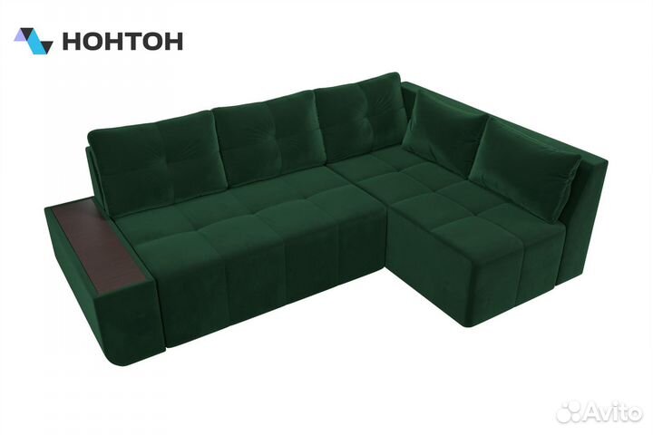 Диван угловой пума Амадэус велюр зеленый