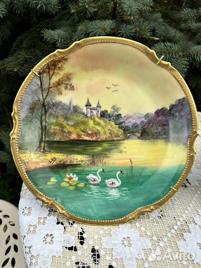 Парные декоративные тарелочки с лебедями Лимож