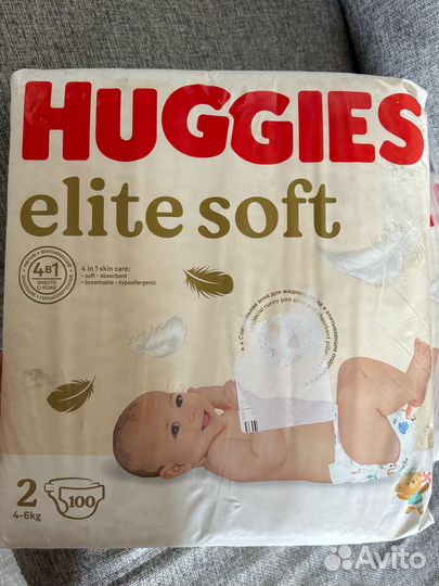 Подгузники huggies elite soft 2 100 шт