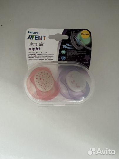 Соска пустышка avent 0-6м светящиеся силиконовая