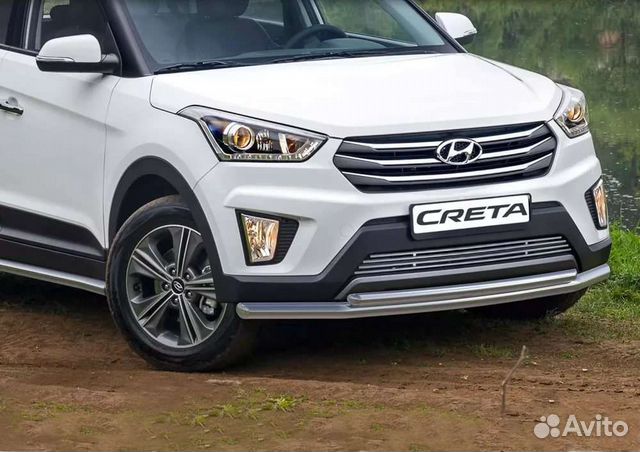 Защита переднего бампера d57+d42 Rival для Hyundai