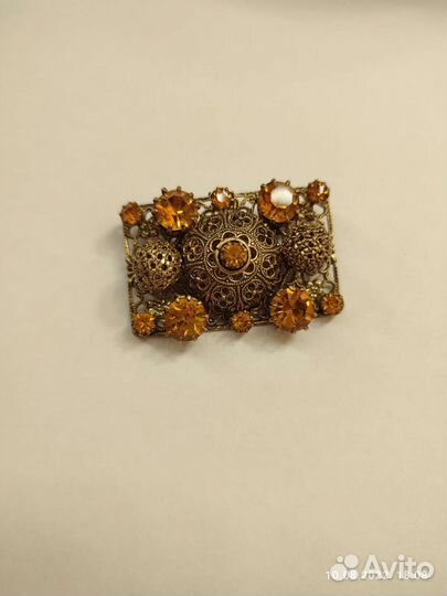 Брошь винтажная+Натуральный янтарь