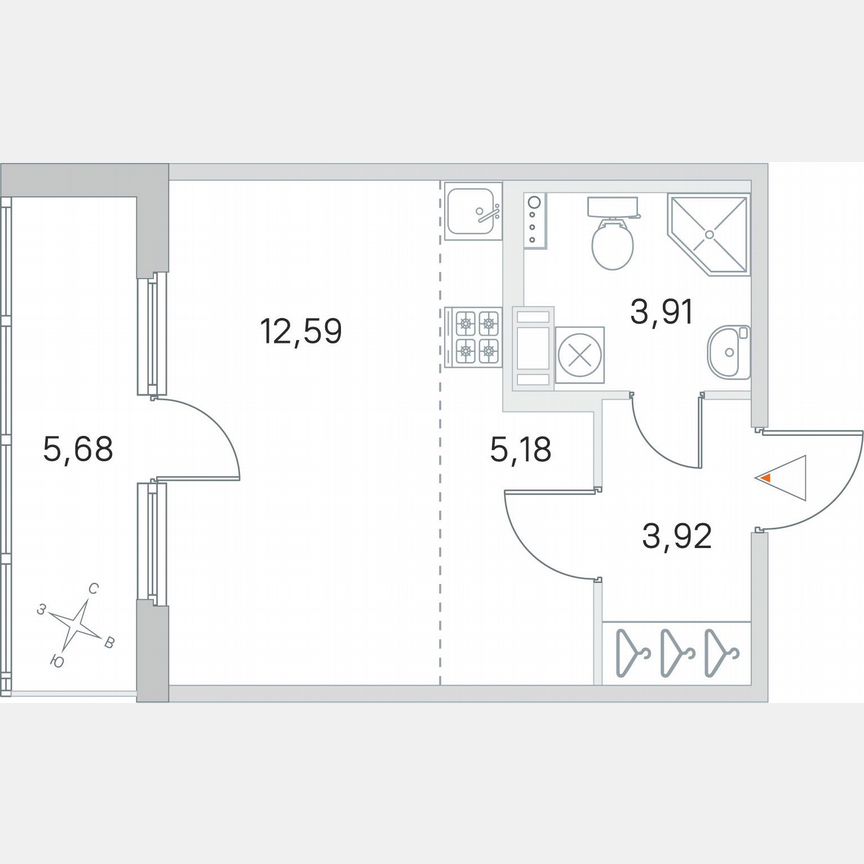 Квартира-студия, 28,4 м², 2/4 эт.