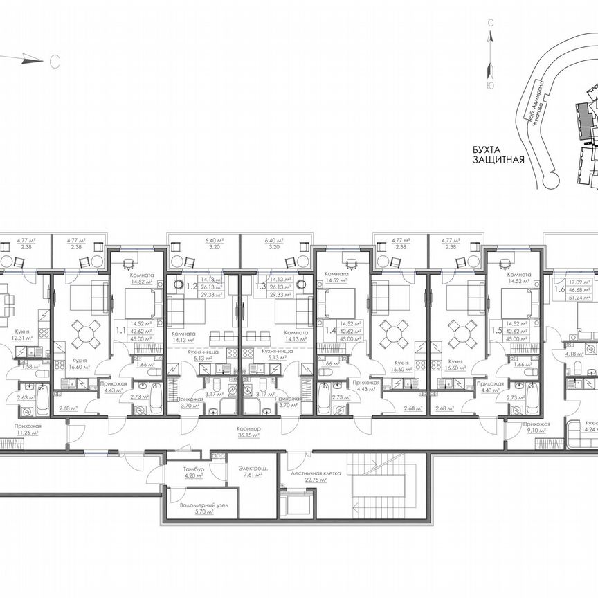 1-к. квартира, 45 м², 2/3 эт.