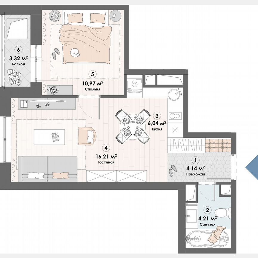 1-к. квартира, 44,9 м², 4/23 эт.