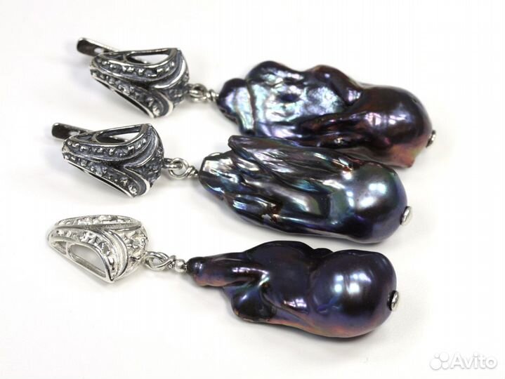 Шикарный жемчуг, комплект серьги и кулон. Серебро