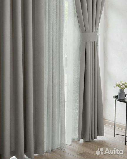 Портьеры рогожка канвас Эдем Серый базальт шторы