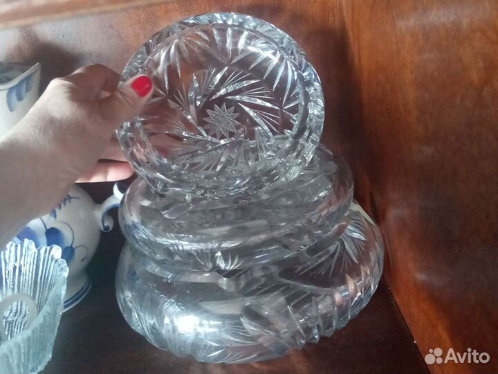 Хрустальная тяжелая пепельница Германия настоящий
