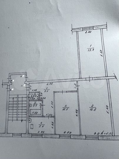 3-к. квартира, 59,6 м², 2/2 эт.