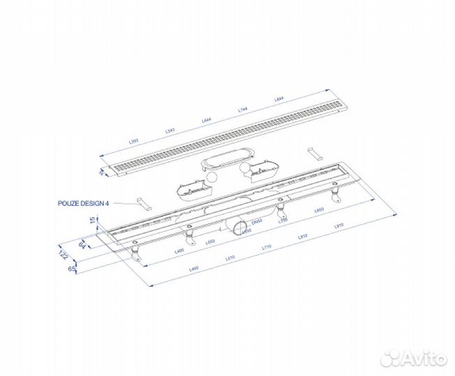 Лоток душ.65см решетка нерж/черный plastbrn osza6