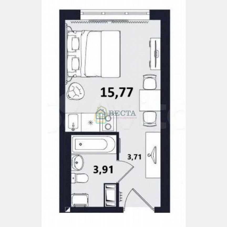 Апартаменты-студия, 23,4 м², 2/24 эт.