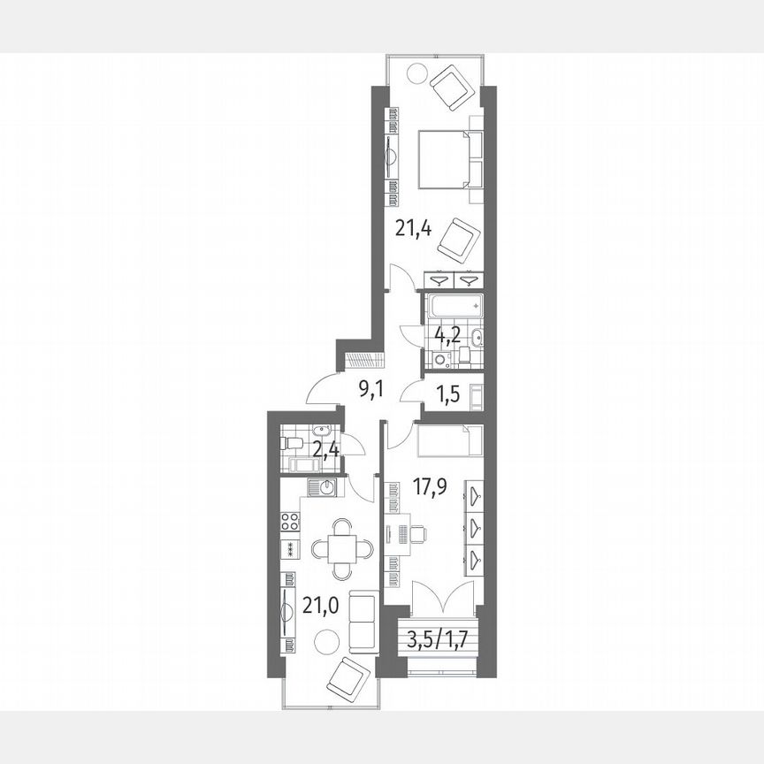 2-к. квартира, 79,3 м², 9/13 эт.
