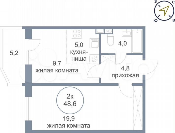 2-к. квартира, 48,6 м², 2/4 эт.